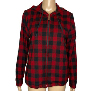 Women's Petite Medium L.L.Bean Scotch Plaid Cotton Flannel Full Zip Hoodie